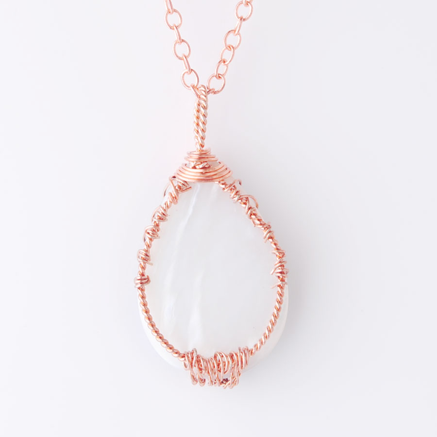 WOJIAER Tree of Life Rose Gold Metal Wire Wrap Water Drop Bead Necklace & Pendant Natural Abalone Shell Jewelry Chain 18 Inch W9310