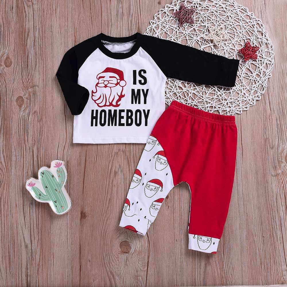 baby boy clothes set Christmas Clothing Set 2PCs Letter Patchwork Tops Cartoon Pants Kids Winter Clothes roupas infa