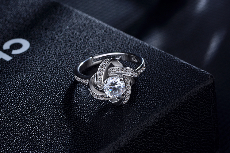 Wholesale-New 925 Sterling Silver Ring Clover Full Drilling Zircon Rings Opening Adjustable Ring For Women Hot