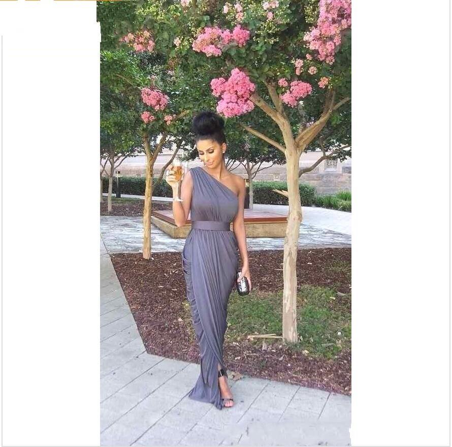 2019 New Pale Dusty Pink Country Bridesmaid Dresses Cheap One-shoulder Long Modern Elegant Maid of Honor Wedding Guest Party Dresses