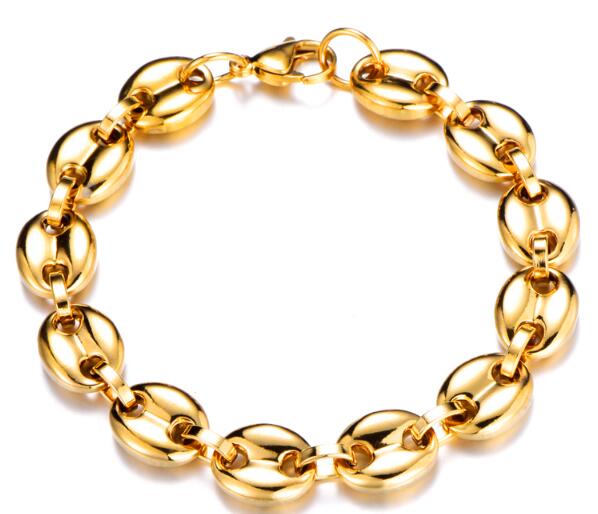 8-36'' HIP Hop Width 9MM Stainless Steel Gold Coffee Beans Link Chain Necklace Chain bracelet 316L Stainless For Men Women Fashion Jewelry