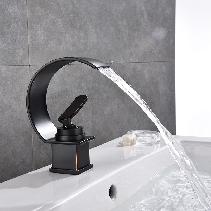 Basin Faucets Modern Black Bronze Bathroom Faucet Waterfall faucets Single Hole Cold and Hot Water Tap Basin Faucet Mixer Taps