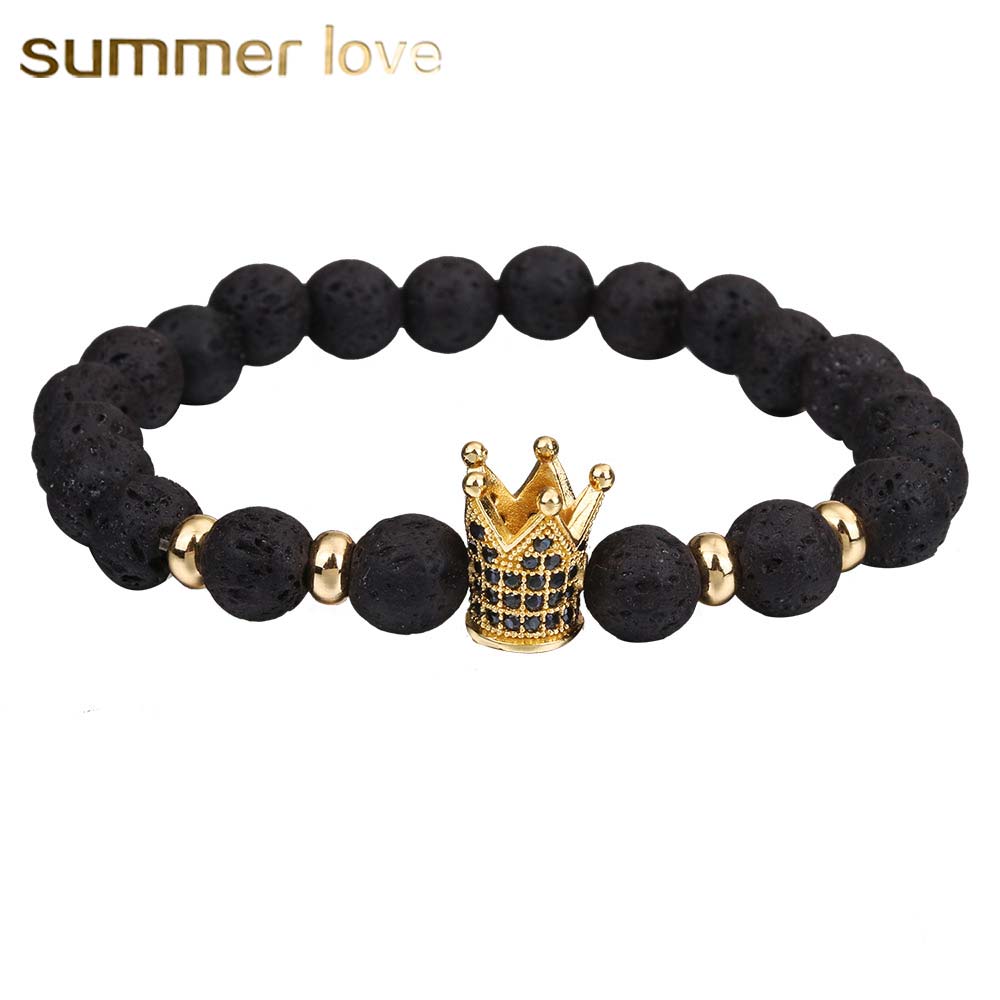 New Arrival 8MM Lava Stone Beads Bracelet for Women Men Copper Crown Zircon Inlayed Healing Bracelet Elastic Fashion Jewelry Gift
New Arrival 8MM Lava Stone Beads Bracelet for Women Men Copper Crown Zircon Inlayed Healing Bracelet Elastic Fashion Jewelry Gift