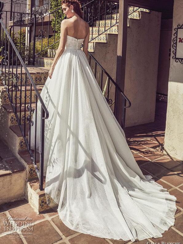 2019 Calla Blanche Beach Wedding Dresses Sweep Train Sweetheart Lace A Line Bohemian Wedding Dress Custom Made Glitter Bridal Gowns