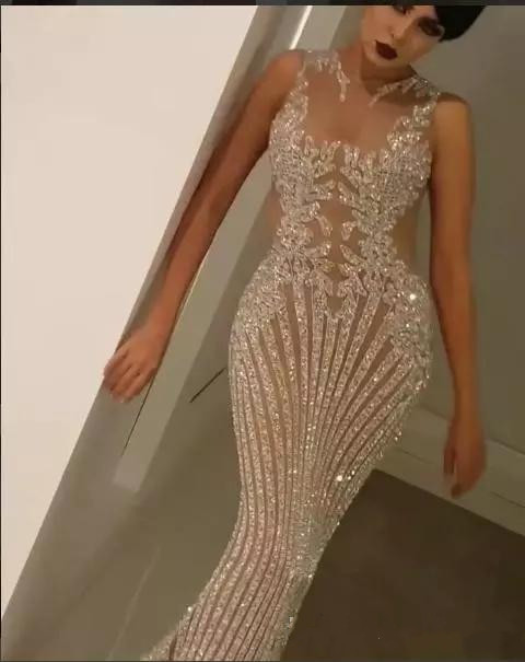 Yousef Aljasmi 2019 Mermaid Evening Dresses Beaded Sequins Long Prom Gowns Vestidos De Fiesta Floor Length Illusion Formal Dress