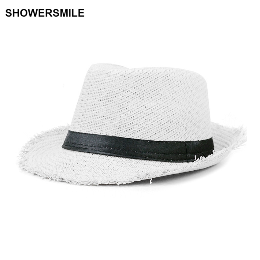 SHOWERSMILE Brand Khaki Straw Hat Men Panama Caps Summer Style Sun Hat Beach Holiday Classic Male Hats And Caps D19011106