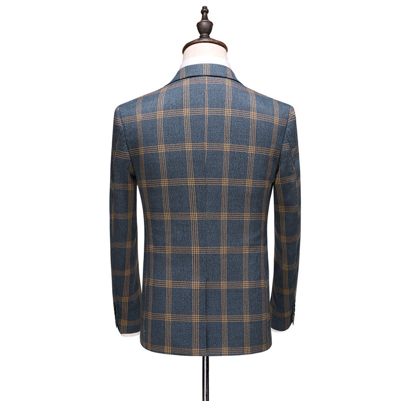2020 Handsome Plaid Men Wedding Tuxedos Slim Fit One Button Prom Suits Man Party Blazer Suit (Jacket+Vest+Pants)