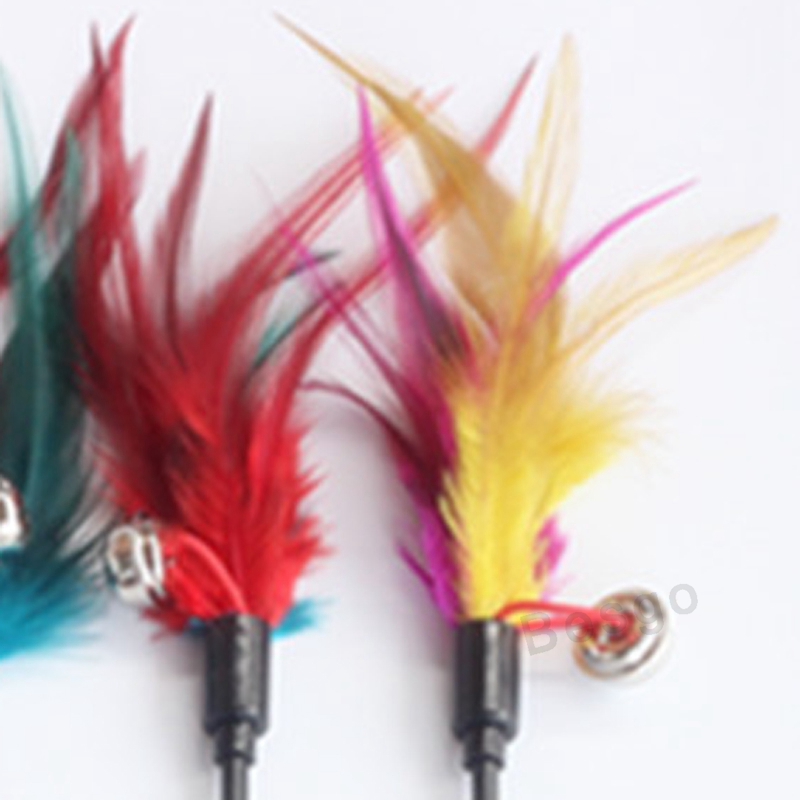 Cat Kitten Pet Teaser 38cm Turkey Feather Stick With Bell Wire Chaser Wand Toy Playing Interactive Toys DBC BH2864