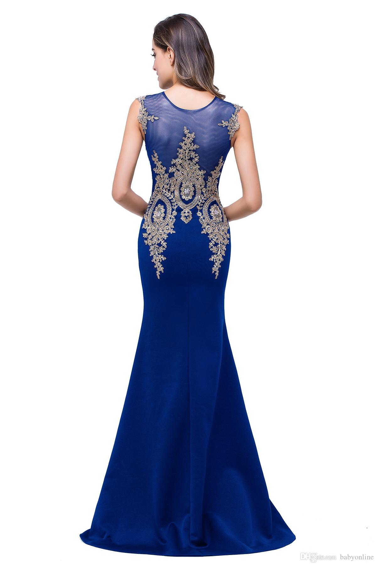 Babyonlinedress Gold Lace Mermaid Evening Dresses 2020 Sexy Tulle Neck Prom Party Dresses Long Multi Colors Bridesmaid Dresses CPS250