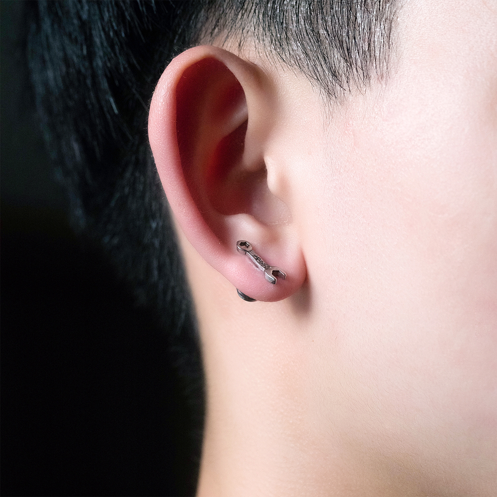 Casting Wrench Stud Earrings Jewelry Cool Men Screw Back 316L Stainless Steel Ear Bone Nail Earrings