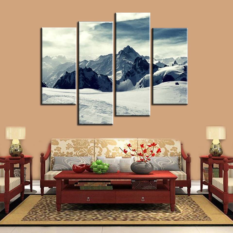 4pcs/set Unframed Snow Mountain Landscape Painting On Canvas Wall Art Painting Art Picture For Living Room Decor