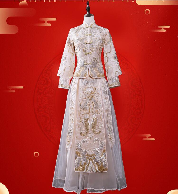 Champagne Light Cheongsam Wedding Gown Summer Slim Bride Outdoor Traditional Chinese Style Wedding Dress Su Embroidery clothing