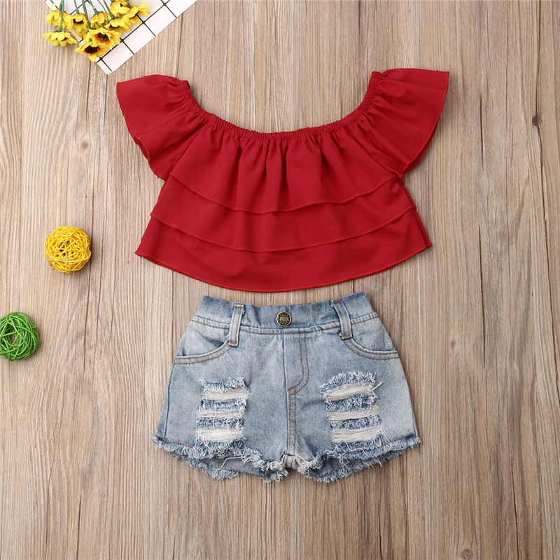 2020 Summer Baby Girl 2pcs Outfit Toddler Girl Clothes Kid Ruffle Tube Crop Tops Denim Jeans Shorts Clothes 1-6Yrs, As pic
2020 Summer Baby Girl 2pcs Outfit Toddler Girl Clothes Kid Ruffle Tube Crop Tops Denim Jeans Shorts Clothes 1-6Yrs, As pic