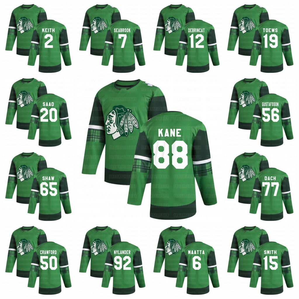 Blackhawks 2020 St. Patricks Day Jersey Kirby Dach Patrick Kane Jonathan Toews Corey Crawford Alex DeBrincat Duncan Keith Robin Lehner, Black;red
Blackhawks 2020 St. Patricks Day Jersey Kirby Dach Patrick Kane Jonathan Toews Corey Crawford Alex DeBrincat Duncan Keith Robin Lehner, Black;red