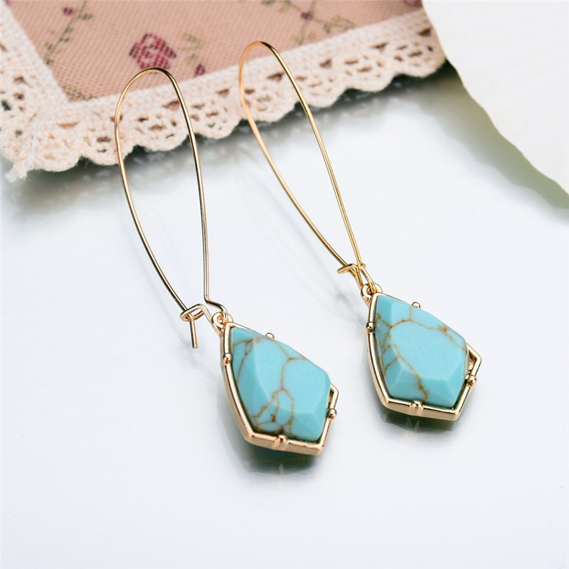 Europe and the United States big brand high-grade Phnom Penh turquoise cylindrical drop earrings Korean temperament simple female earrings e