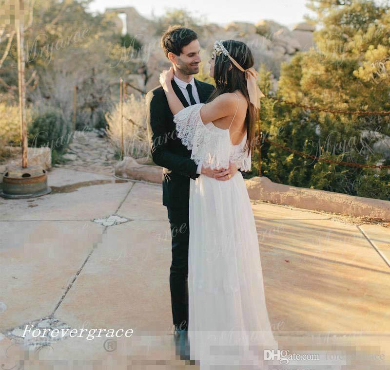 2019 New Designed Bohemian Beach Lace Chiffon Wedding Dress Long Pregnant Women Country Style Western Bridal Gown Custom Made Plus Size