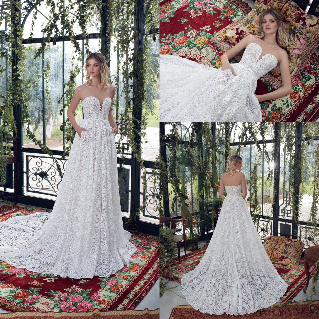 Spring Limor Rosen Beach Bohemian Wedding Dresses Illusion Sweetheart Lace Garden Bridal Gowns vestido de novia Boho Wedding Dress
