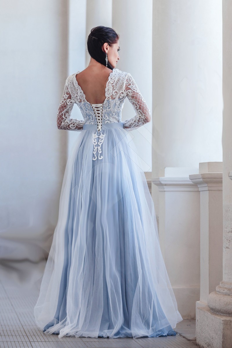 Sky Blue Country A Line Wedding Dresses Long Sleeve V Neck Appliques Lace Up Bridal Gowns Plus Size Beach robe de mariée