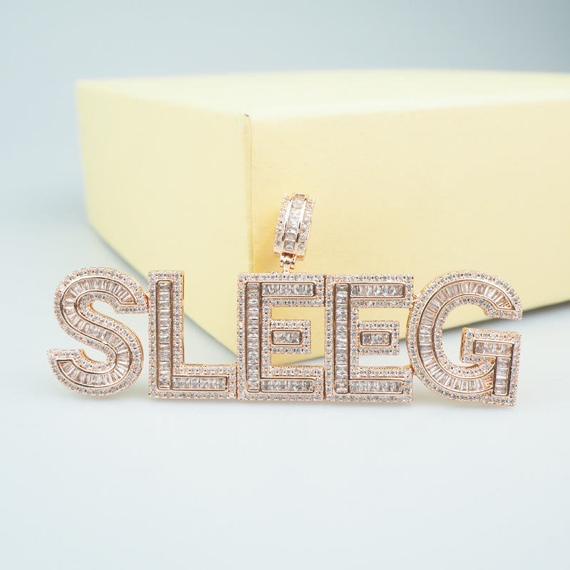AZ Custom Name Gold Plated Bling Iced Out Bling CZ Letter Necklace for Men Women Hip Hop Jewelry Necklace