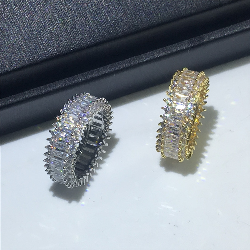 Fashion Tennis Promise ring 5A Cz Stone White Gold Filled Statement Party wedding band ring for women Men Finger Jewelry