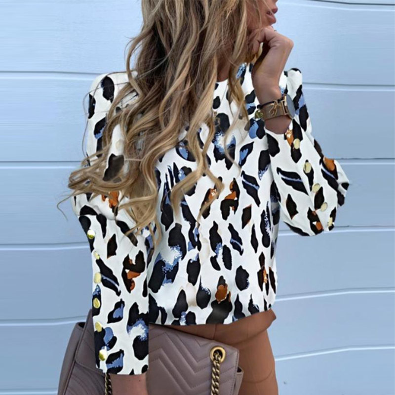 2020 Work Wear Women Blouses Long Sleeve Back Metal Buttons Shirt Casual O Neck Solid Plus Size Tops Autumn Blouse Drop Shipping V191216