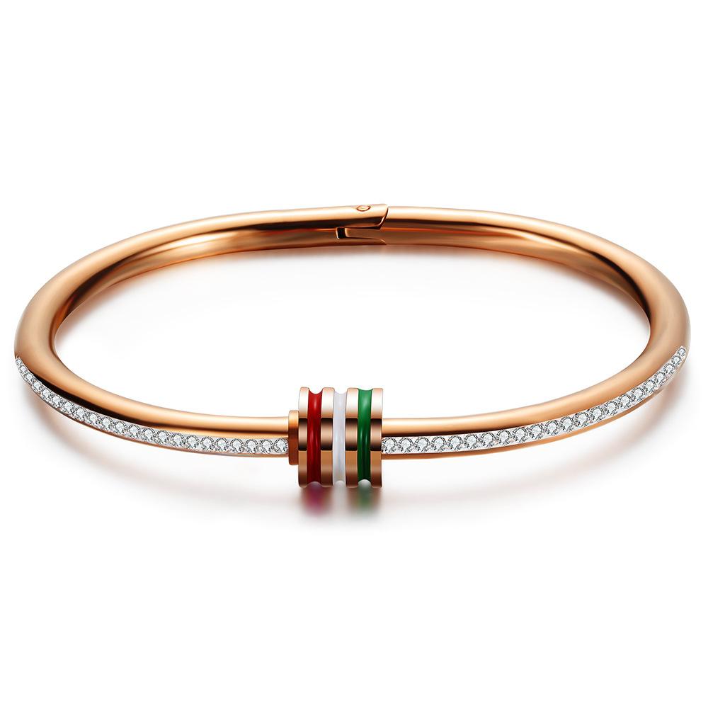 Titanium Jewelry for Women Stainless Steel Cuff Bangle Bracelet with Colorful Diamonds Gold Silver Rose Gold Lightweight for Daily Use Z250910