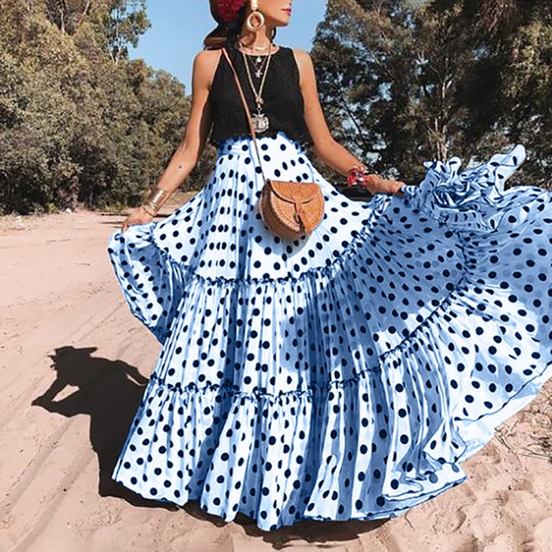 LASPERAL 2020 Draped Dots Print Women Long Skirts High Waist Bohemian Long Skirts Holiday Beach Wear Plus Size S-5XL Maxi Skirt