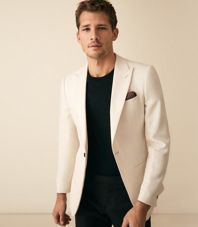 Handsome Ivory Groom Tuxedos Groomsmen Peaked Lapel Best Man Suit Wedding Men's Blazer Suits Custom Made (Jacket+Pants)