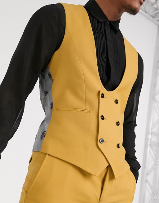 Yellow Groomsman Wedding Tuxedos Slim Fit 3 Pieces Mens Suit Formal Prom Party Wear Blazer(Jacket+Vest+Pants)