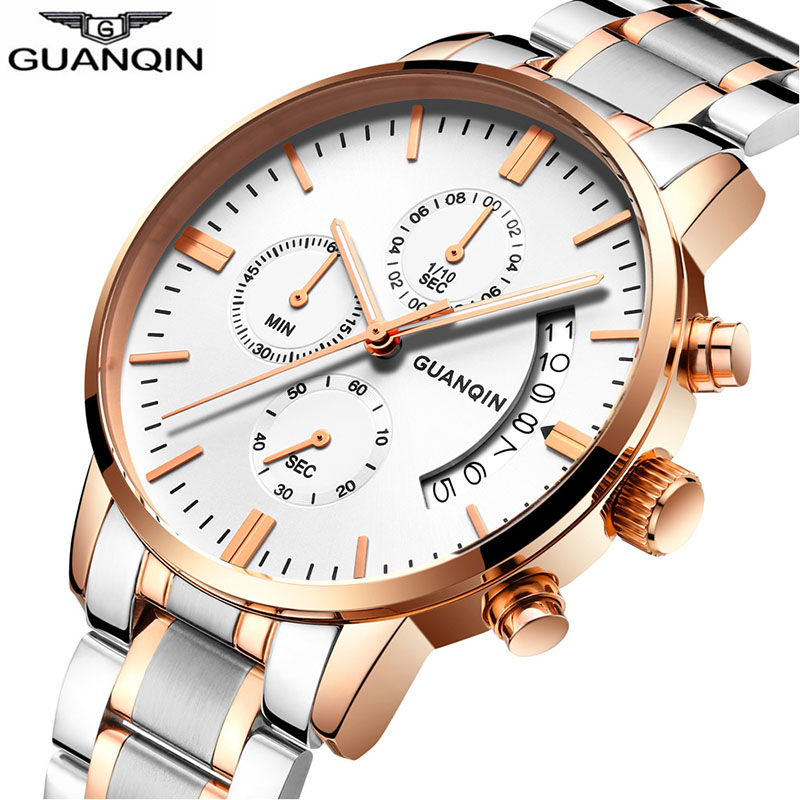 

relogio masculino Mens Watches Top Brand Luxury GUANQIN Chronograph Luminous Clock Men Sport Stainless Steel Quartz Wrist Watch, Black