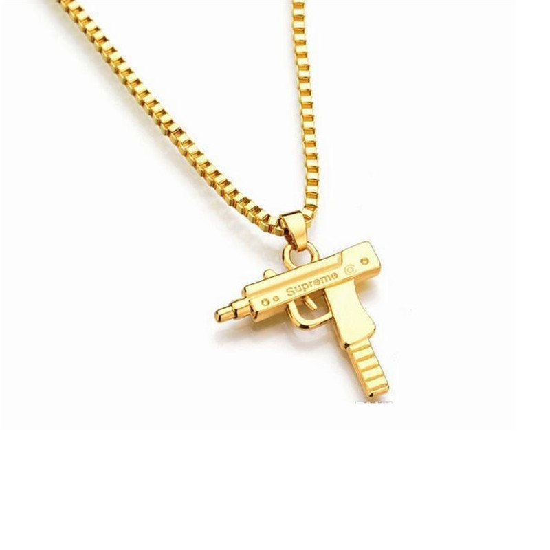 Pendant Necklace Uzi Gold Chain Hip Hop Long Pendant Necklace Men Women Fashion Brand Hiphop Jewelry