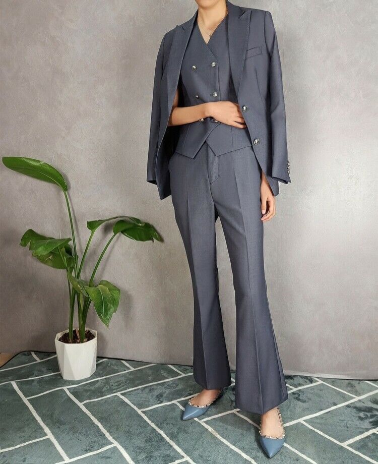 Vintage Gray Mother of the Bride Suits 3 Pieces Long Sleeve Formal Outfit For Weddings Tuxedos Blazer (Jacket+Vest+Pants)