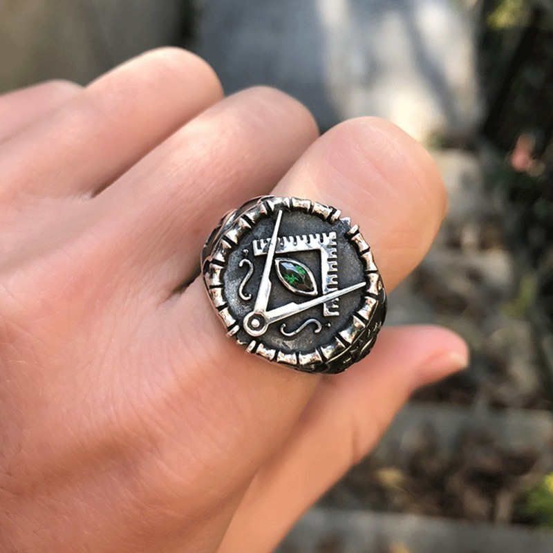 ZABRA Vintage 925 Silver Ring Mens Green Cubic Zirconia Masonic Rings For Men Punk Cool Gift Sterling Silver Symbols Jewelry D19011502