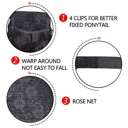 wet wavy Ponytail hairpiecefor Black Women human hair Curly Wrap Around Black Ponytail Corn Wave Pony tail Hair piece 140g