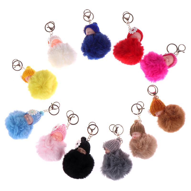 Cute Keyring Sleeping Baby Doll Keychains Soft Flush Ball Car Decoration Jewelry Gift Key Chain Multi Colors Available