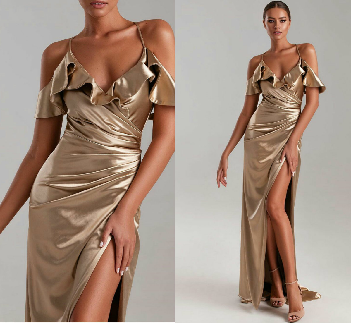 High Side Split Evening Gowns Spaghetti Silk Satin A Line Cheap Mermaid Prom Dress Sweep Train Arabic Long Formal Dress