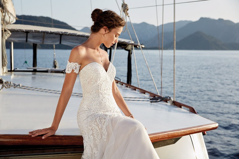 Eddy K 2019 Mermaid Wedding Dresses Full Lace Appliqued Bridal Gowns Off The Shoulder Tulle Long Country Boho Beach Wedding Dress