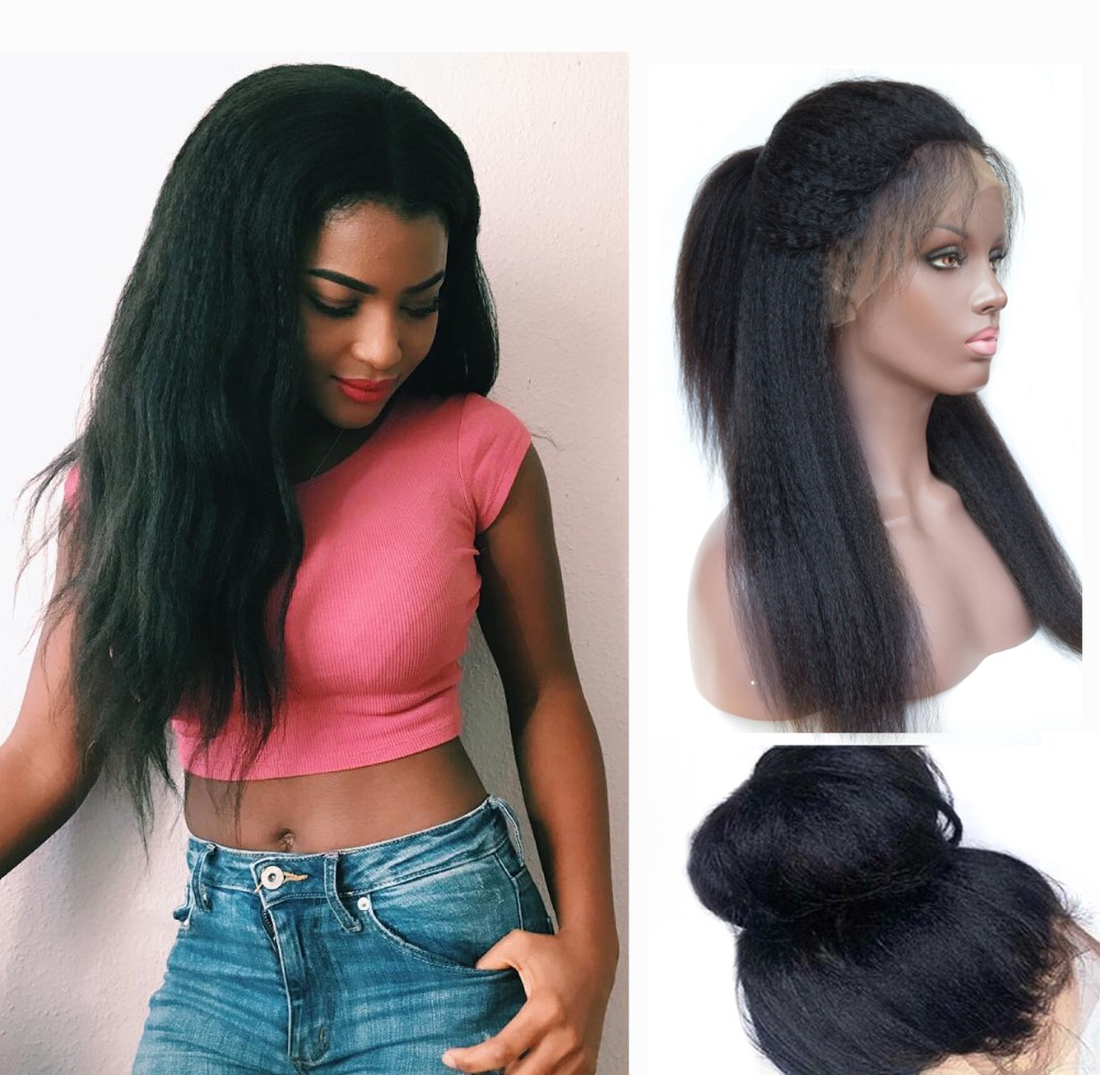 Kinky Straight Wig Brazilian Remy Lace Front Human Hair Wigs For Black Women Italian Yaki 360 130% Natural Pre Plucked coily curly afro diva1