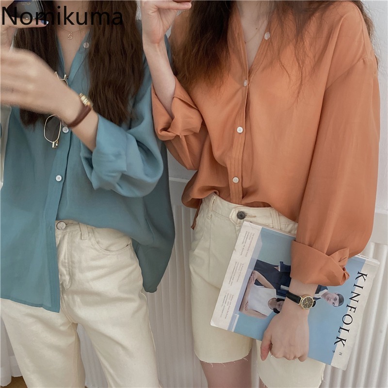 Nomikuma V Neck Full Sleeve Shirts Solid Color Single Breasted Casual Loose Blouse Sun Protection Tops Korean Blusas Mujer 3b791, Green blouse
Nomikuma V Neck Full Sleeve Shirts Solid Color Single Breasted Casual Loose Blouse Sun Protection Tops Korean Blusas Mujer 3b791, Green blouse
