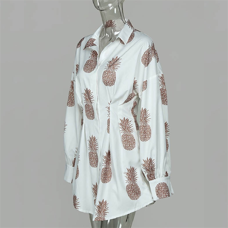 Autumn Dress Women 2019 Long Sleeve Pineapple Shirt Dress Woman Letter Print Mini Ladies Dresses Women's Sundress Tunic Beach