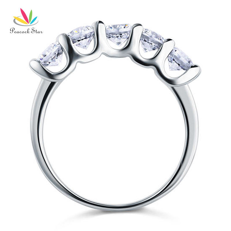 Peacock Star 1.25 Carat Five 5 Stone Solid 925 Sterling Silver Ring Bridal Jewelry Wedding Band CFR8039 CJ191216