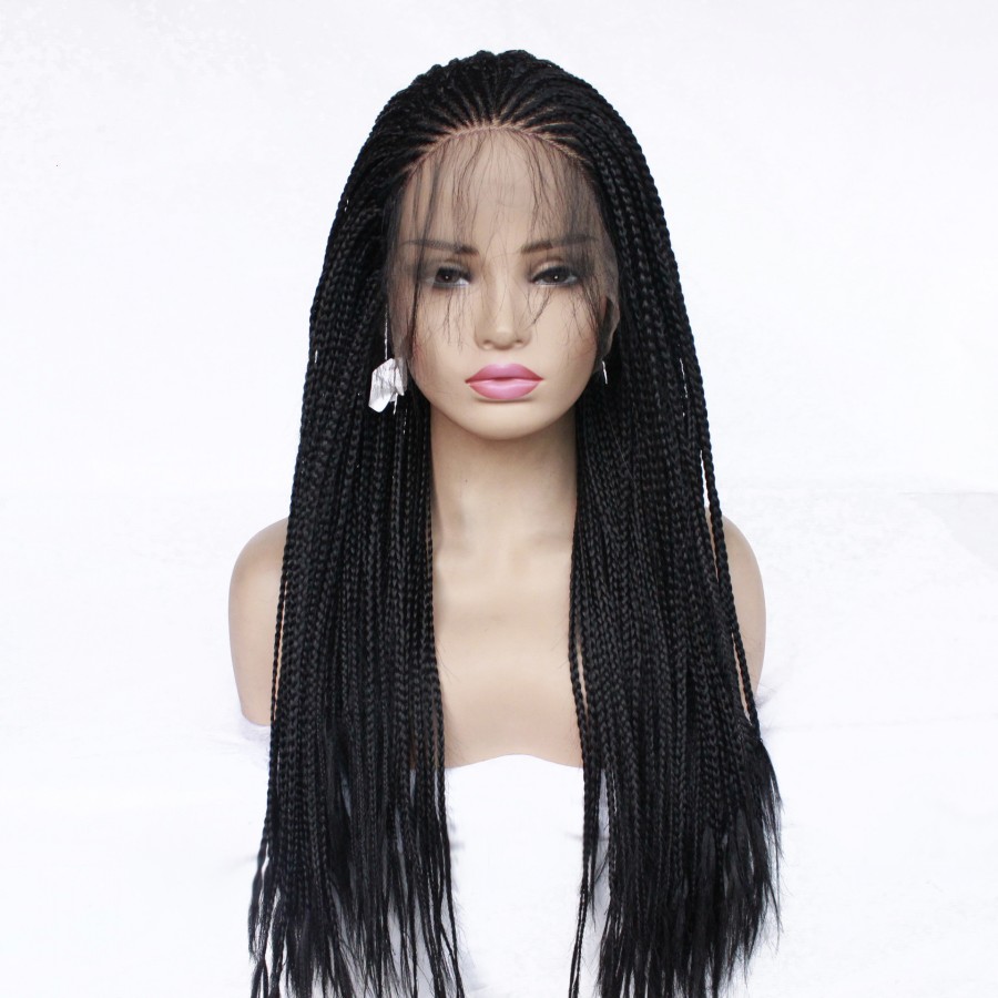 200density full Micro Braid Lace Wigs handtied Braided Lace Front wig black/brown/burgundy red box braids wig for black women