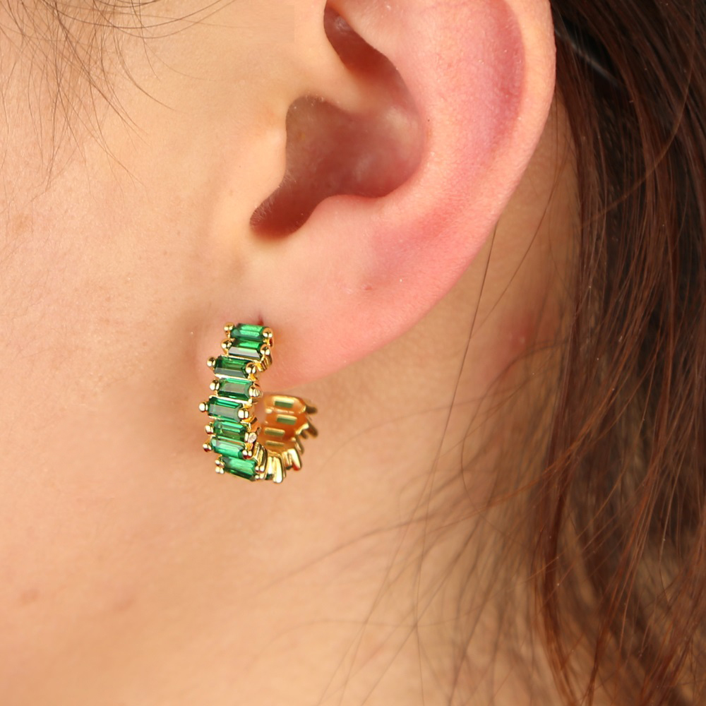 Emerald green cubic zirconia hoop earring Gold plated high quality classic gorgeous women female jewelry