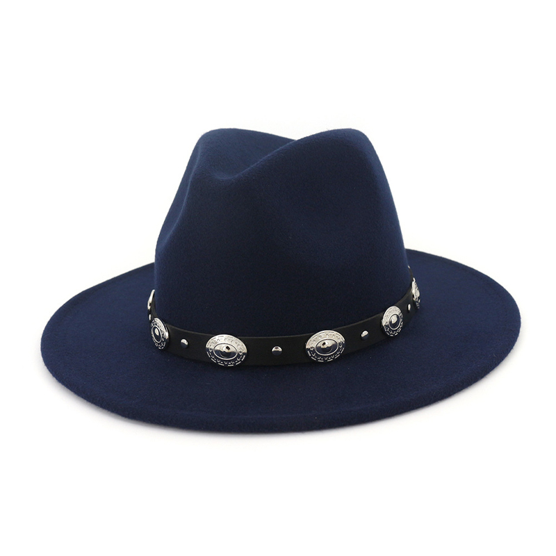 Trend Rivet Belt Decor Plain Wool Felt Jazz Fedora Hat for Men Women Unisex Flat Brim Panama Gambler Hats Caps Gentleman Trilby, Black
Trend Rivet Belt Decor Plain Wool Felt Jazz Fedora Hat for Men Women Unisex Flat Brim Panama Gambler Hats Caps Gentleman Trilby, Black