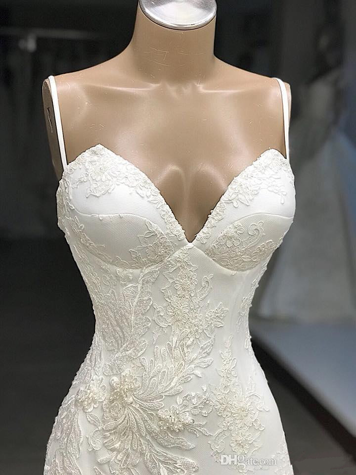elegant mermaid lace wedding dresses spaghetti neck sexy appliqued bridal gowns bohemian plus size vestidos wedding dress