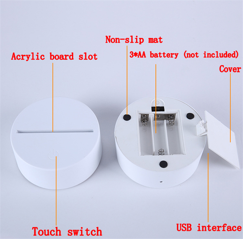 USA Stock RGB led lights 3D Touch Switch Lamp Base for Illusion 4mm Acrylic Light Panel 2A Battery or DC5V USB Powered
