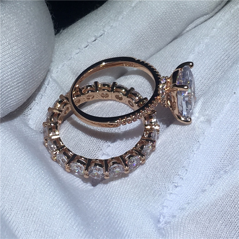 choucong Luxury Lovers Ring set 925 Sterling Silver Oval cut 3ct Diamond cz Party Wedding Band Rings For Wome men Jewelry Gift