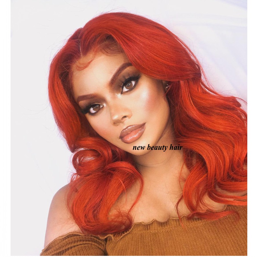 New Copper red /auburn color Short Body Wave Bob Wigs orange color Synthetic Lace Front Wig For Women With Free Part