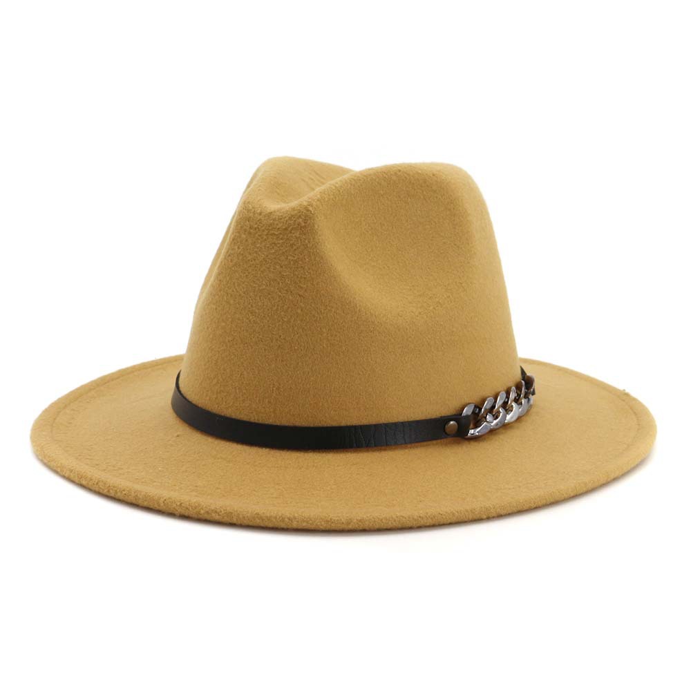Men Women Flat Brim Panama Style Wool Felt Jazz Fedora Hat Cap Gentleman Europe Formal Hat Yellow Floppy Trilby Party Hat