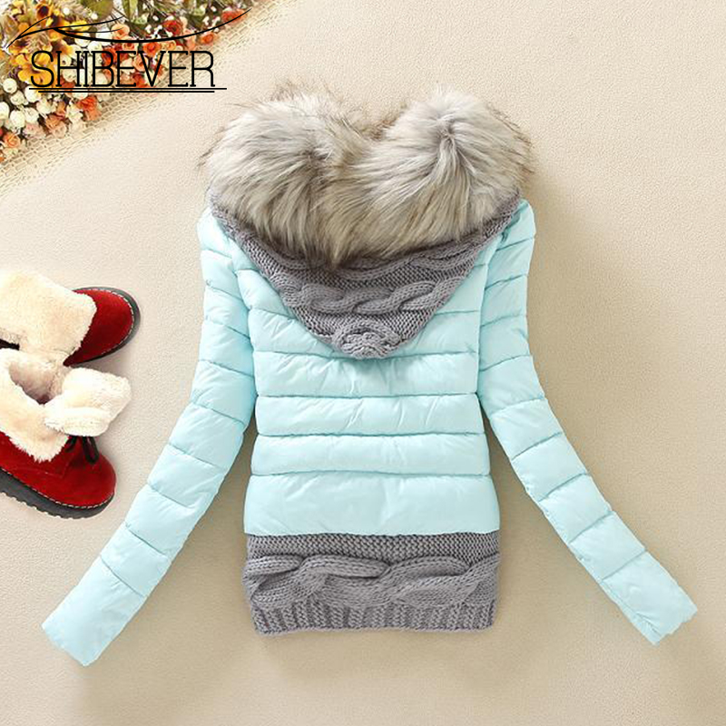 Autumn Winter Women Jacket Coat Knitting Cotton Padding Hooded Ladies Short Coat Sweaters bomber Jackets Female Outwear ZJT354